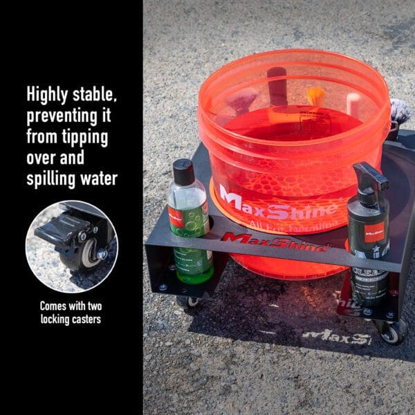 Detailing Bucket Dolly - Coated Steel | Mobile Dolly for Car Wash & Connector Galvanized Steel, Multi-Holders